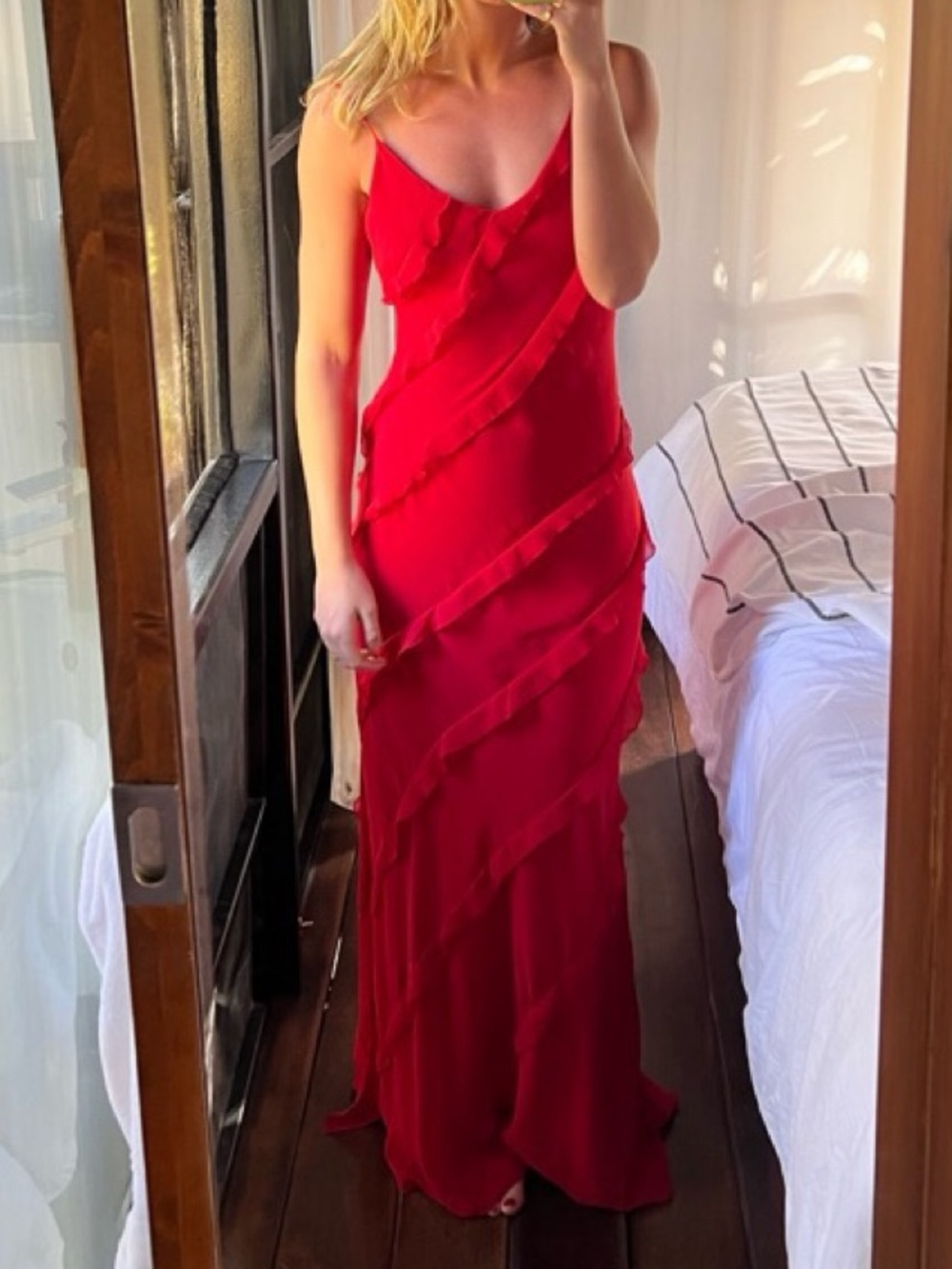 Mango Red Ruffle Maxi Slip Dress - Picture 2 of 5